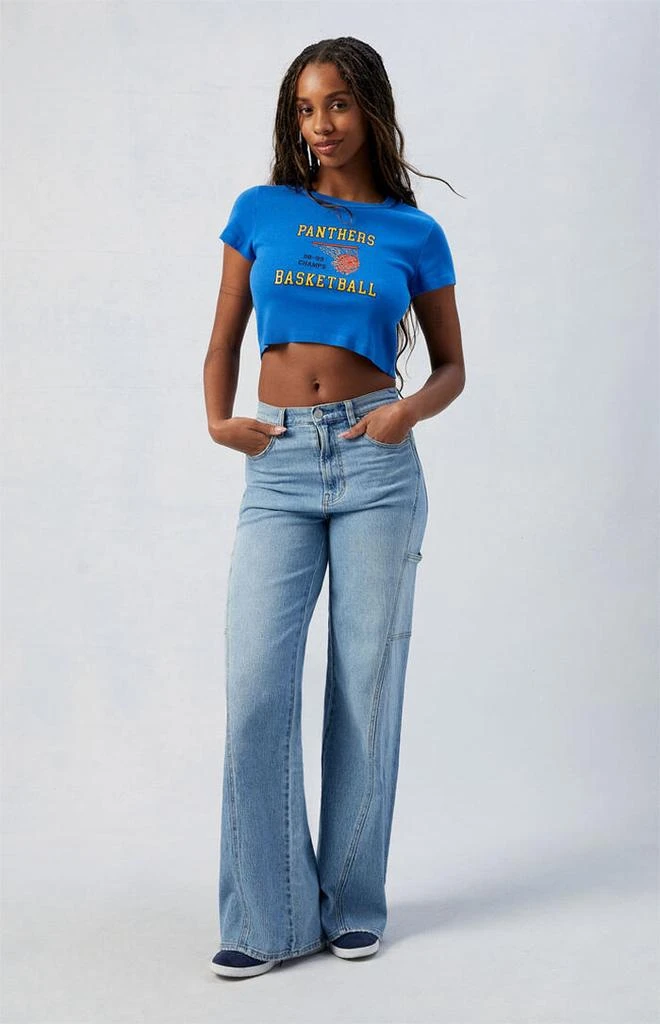 Shop Wide Leg Jeans Stretch Paneled Medium Indigo on Sale at