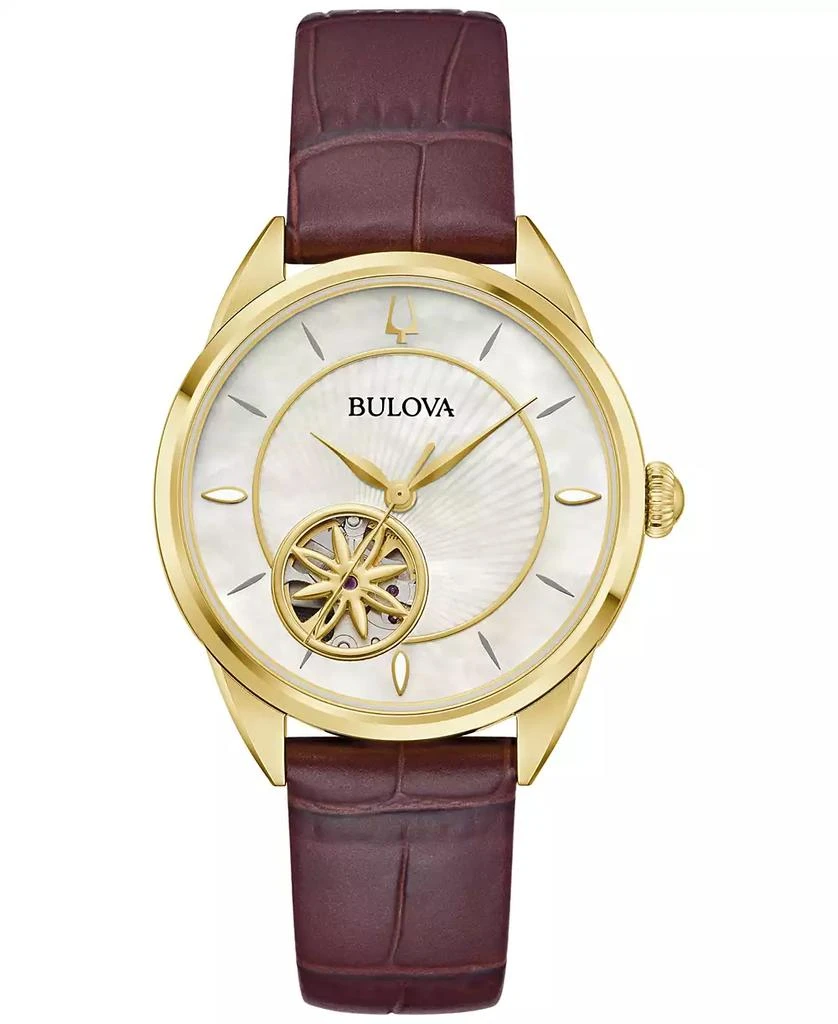 Bulova Women's Sutton Automatic Brown Leather Strap Watch 34.5mm 1