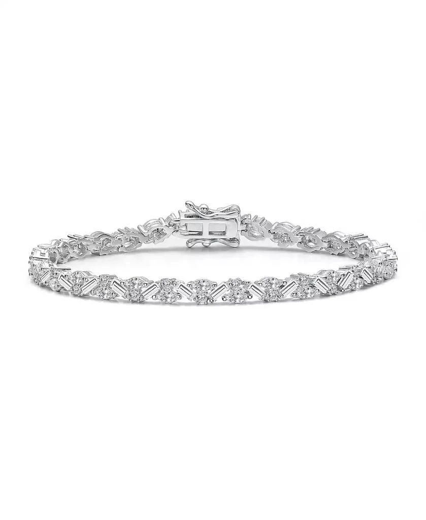 Genevive Sterling Silver White Gold Plated with Clear Cubic Zirconia Mosaic Pattern Statement Bracelet