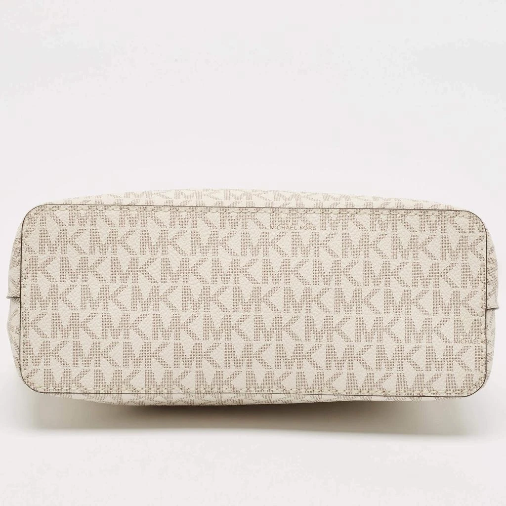 Michael Kors Michael Kors White/Brown Signature Coated Canvas and Leather Jet Set Travel Crossbody Bag 6