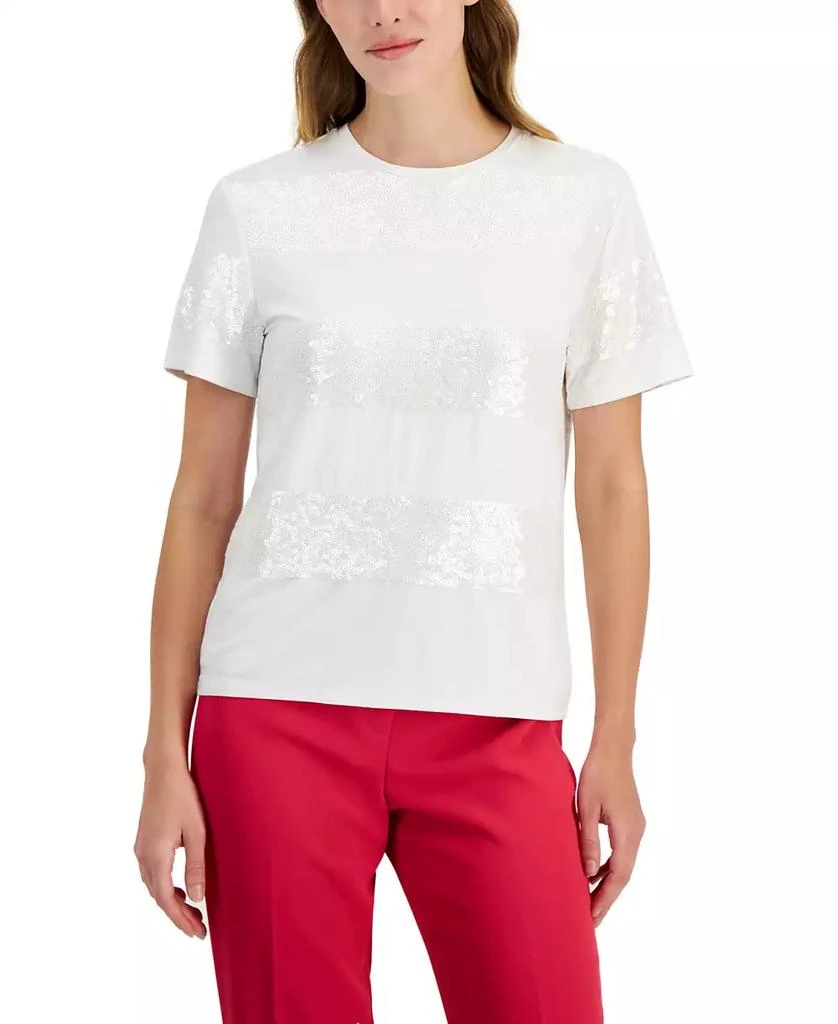 Anne Klein Women's Short-Sleeve Sequin-Striped T-Shirt 1