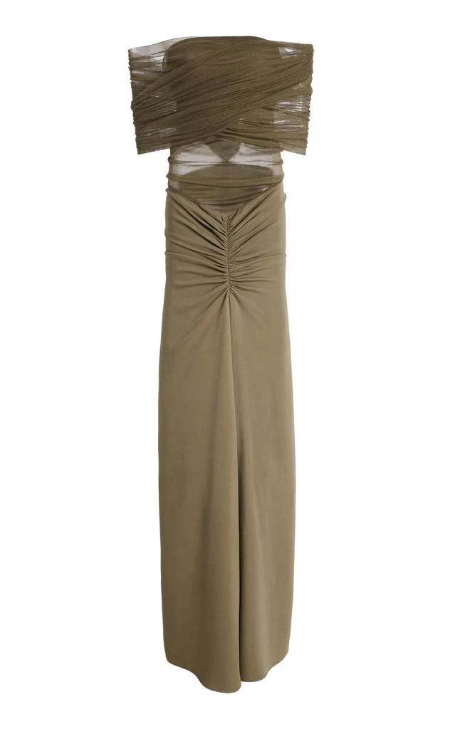 Christopher Esber Christopher Esber - Ruched Stretch-Tulle Maxi Dress - Olive - AU 10 - Moda Operandi 1