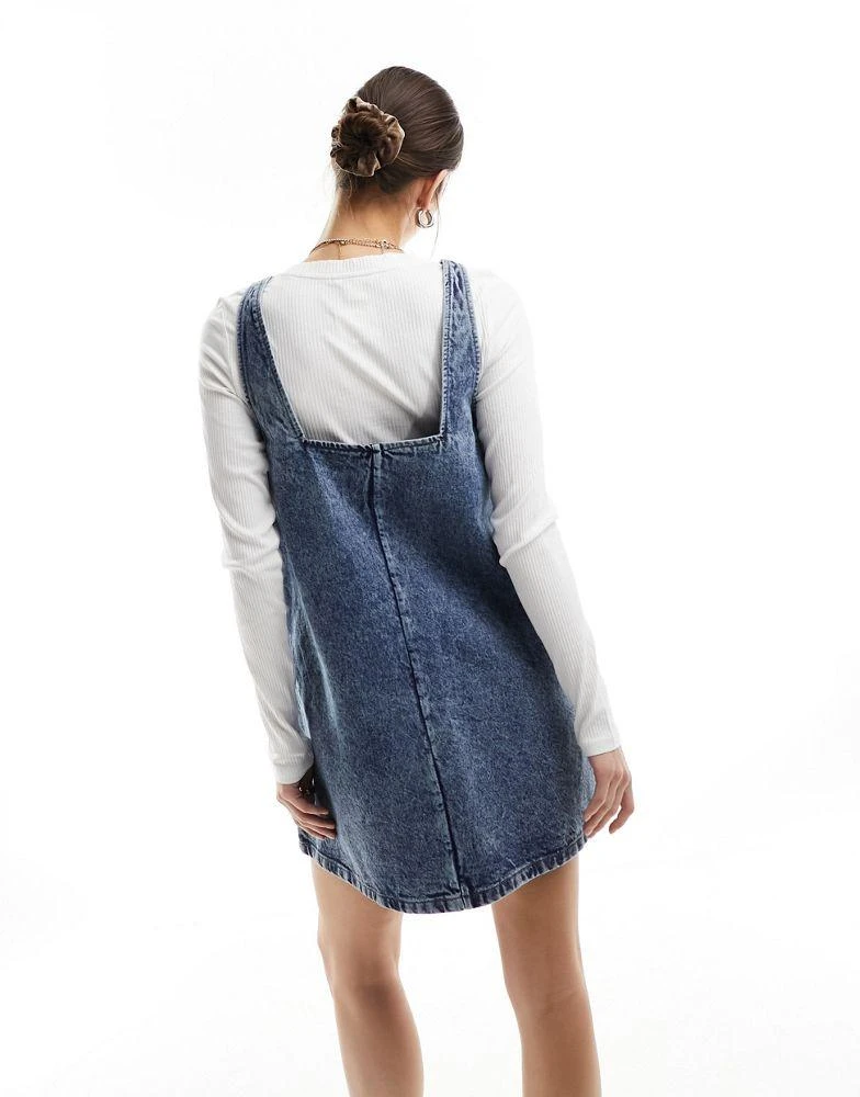 Monki Monki mini denim dungaree dress in soft acid blue wash 4