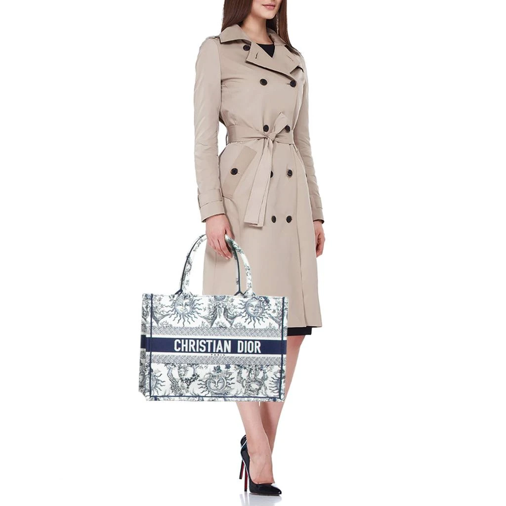 Dior Dior White/Blue Embroidered Toile De Jouy Soleil Canvas Medium Book Tote  2