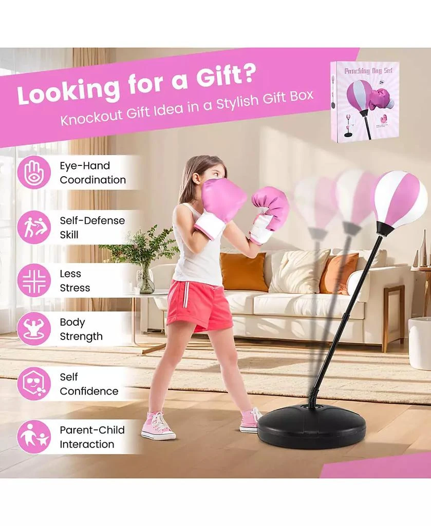 Costway Kids Punching Bag Toy Set Adjustable Stand Boxing Glove Speed Ball with Pump 9