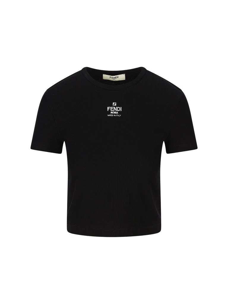 Fendi Fendi Logo Embroidered Crewneck Cropped T-Shirt 1