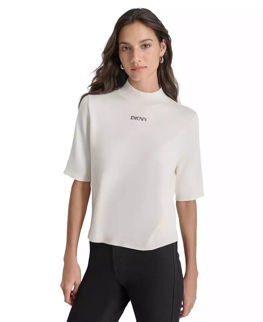 DKNY Petite Mock-Neck Embellished-Logo Sweater