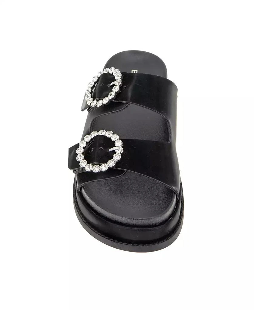 BCBG Women's Batina Rhinestone Buckle Double Band Flat Sandals 8