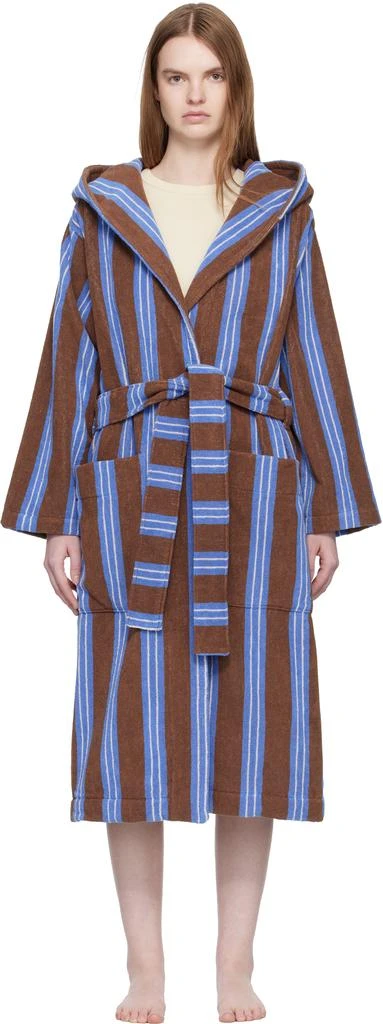 Tekla Brown 
Blue Terry Hooded Bathrobe