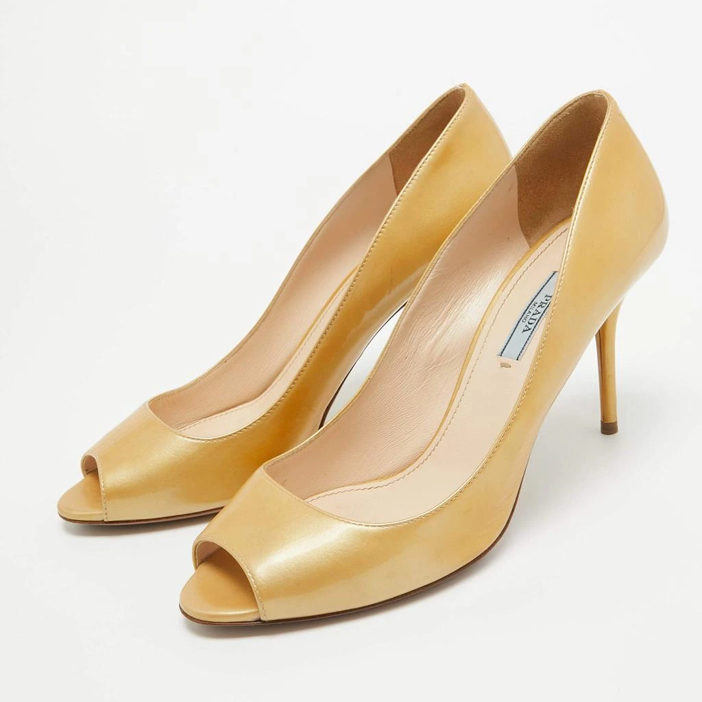 Prada Prada Gold Patent Leather Peep Toe Pumps Size 40.5 2