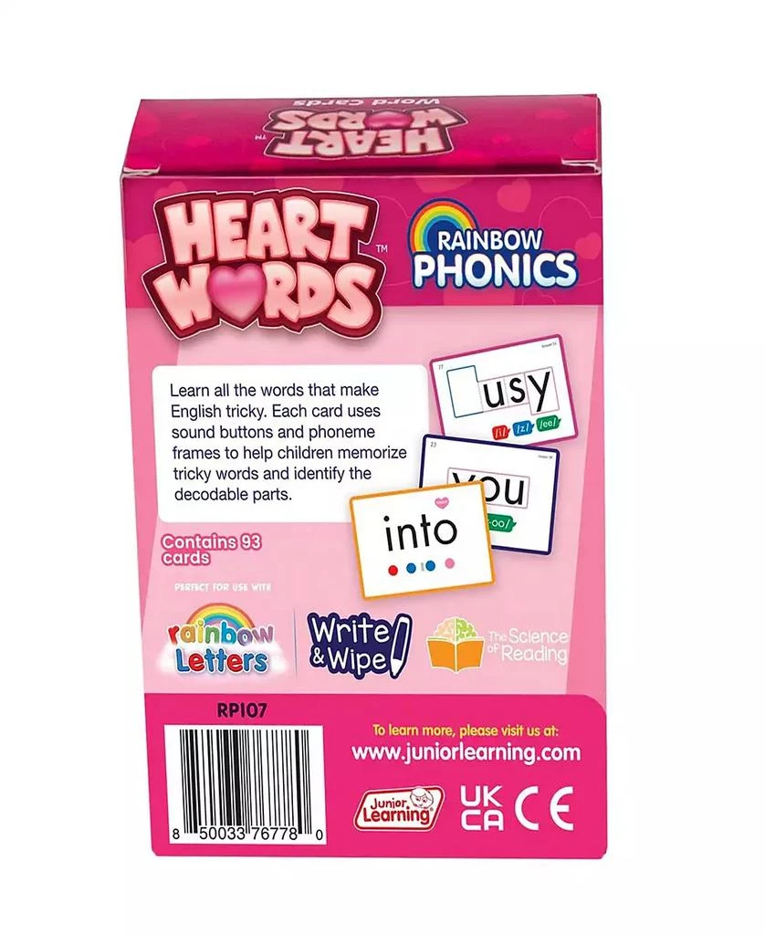 Junior Learning Rainbow Phonics - Heart Words Word Cards 2
