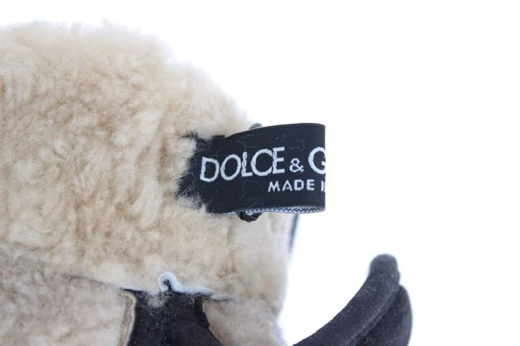 Dolce & Gabbana Dolce & Gabbana  Gray Wool Shearling Studded Blue Leopard Gloves 8