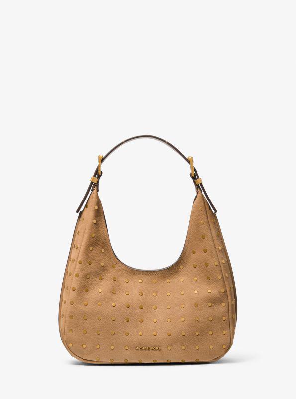 Michael Kors Nolita Small Studded Pebbled Nubuck Hobo Shoulder Bag