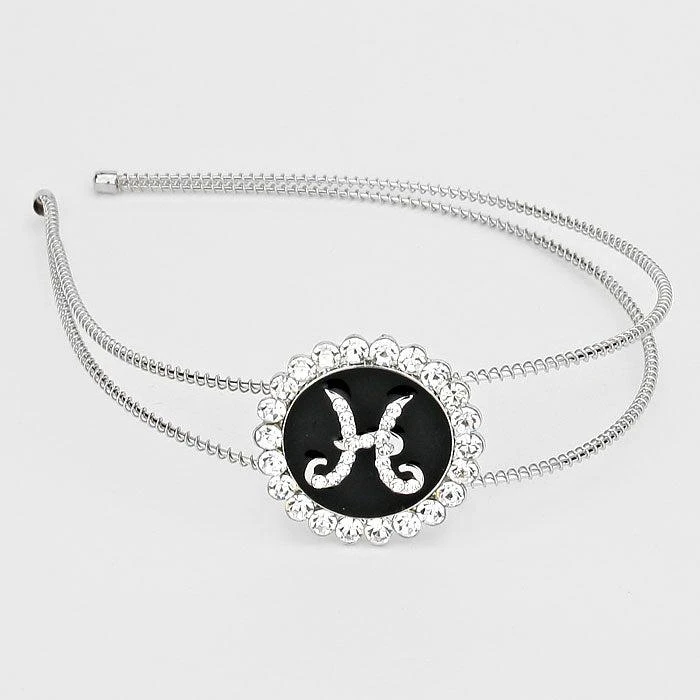FASHNZFAB -H- Crystal Accented Initial Monogram Headband