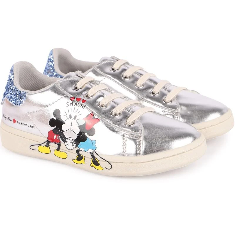MOA Master of Arts Mickey and minnie mouse faux leather lace up design sneakers in silver 1
