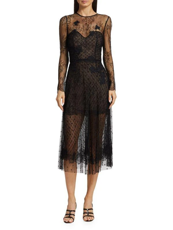 Oscar de la Renta Point D'esprit Tulle & Lace Dress 1