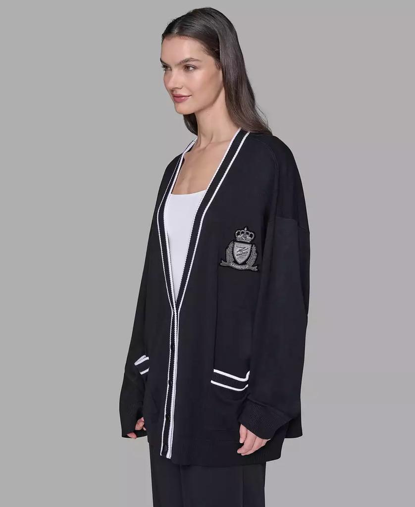 Karl Lagerfeld Paris Women's Patch Button Front Cardigan Sweater