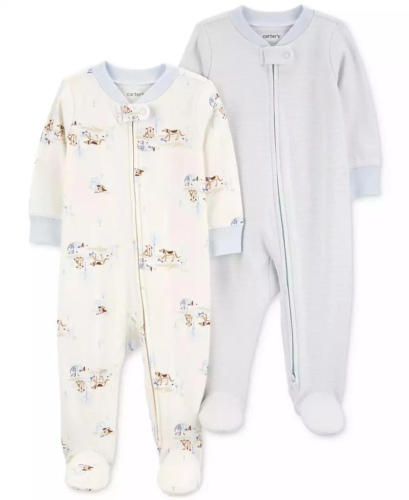 Carter's Baby Cotton 2-Way-Zip Footed Sleep and Play Coveralls, Pack of 2 1