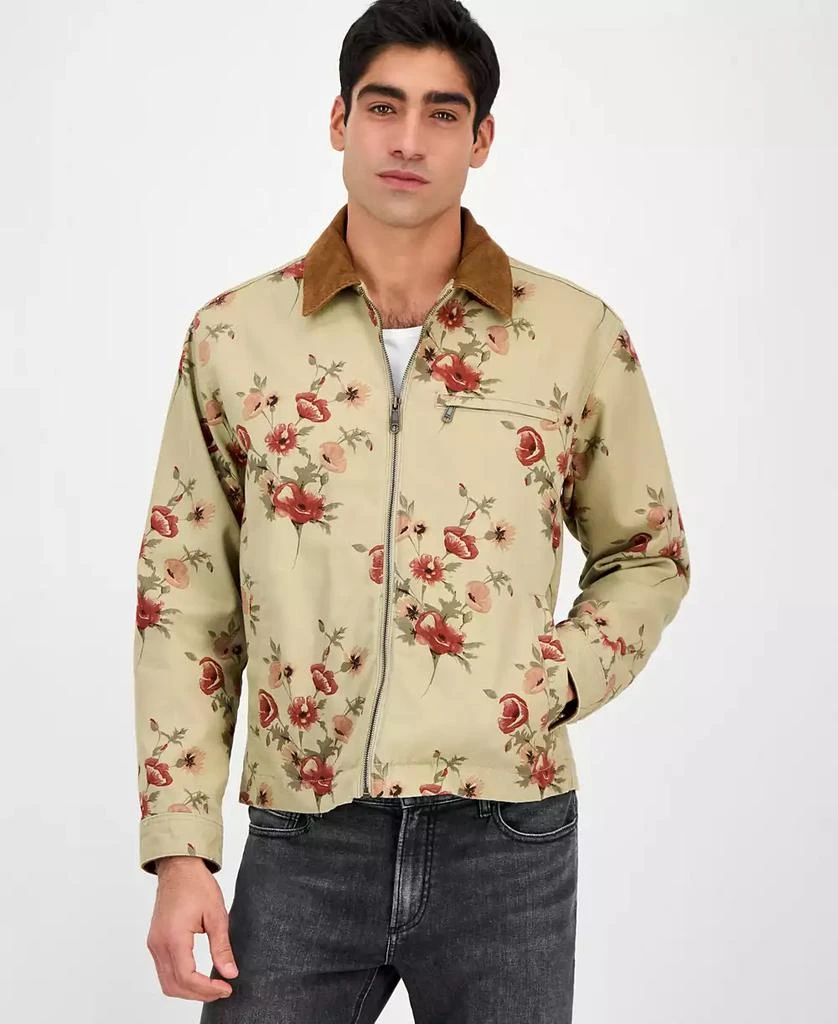 Sun + Stone Men's Sean Long Sleeve Corduroy-Collar Zip-Front Floral Jacket, Exclusively at Macy's 1