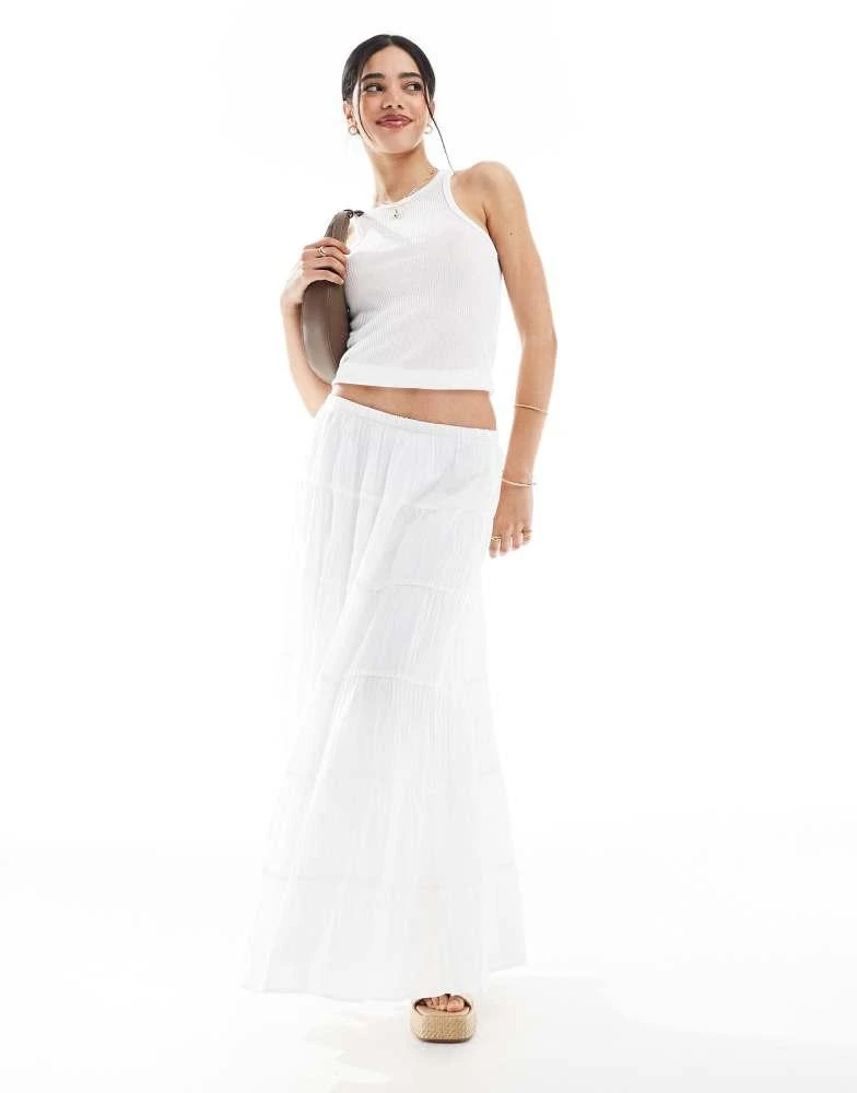 Bershka Bershka cheesecloth tiered maxi skirt in white 1