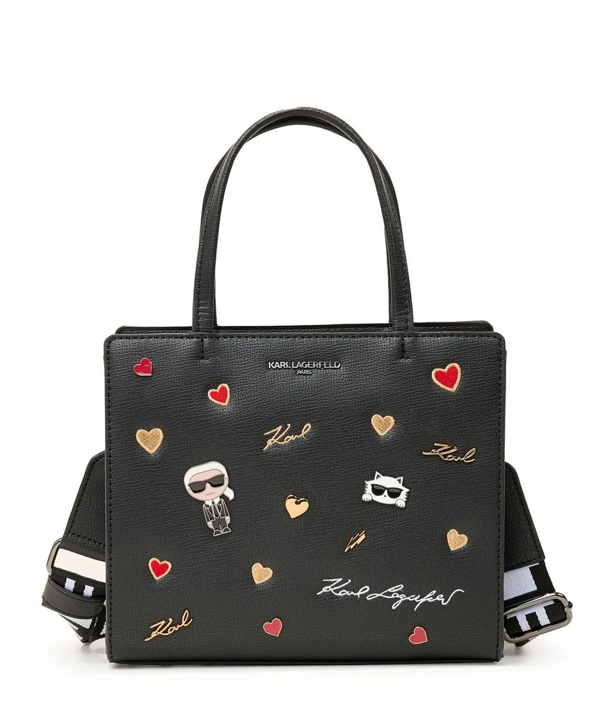 KARL LAGERFELD Women's Maybelle Pin Satchel Bag - Leather Everyday Handbag, 10"x8"x5", Rock-Chic Style