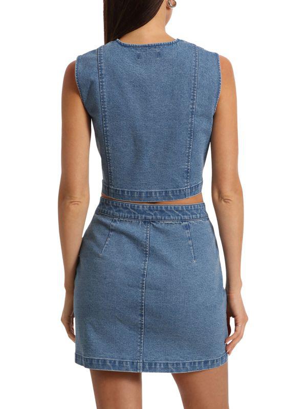Avec Les Filles 2-Piece Denim Crop Top & Mini Skirt Set
