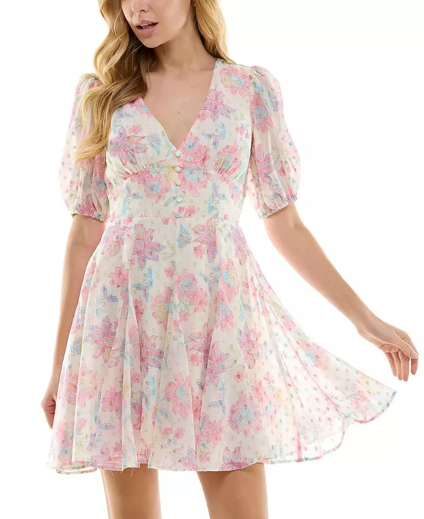 City Studios Juniors' Fit & Flare V-Neck Chiffon Dress 1