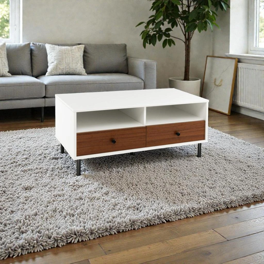 Hivvago Modern 40-Inch Coffee Table with Drawers and Two-Tier Storage Design