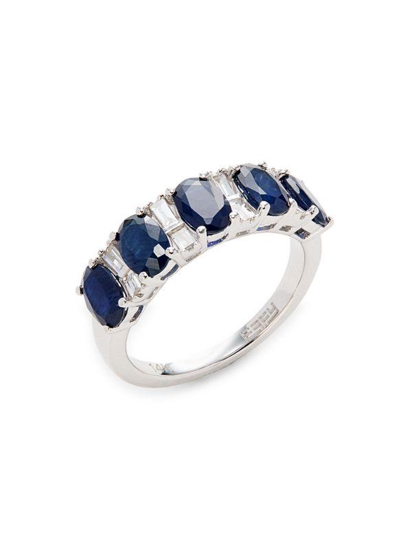 Effy 14K White Gold, Diamond & Sapphire Ring