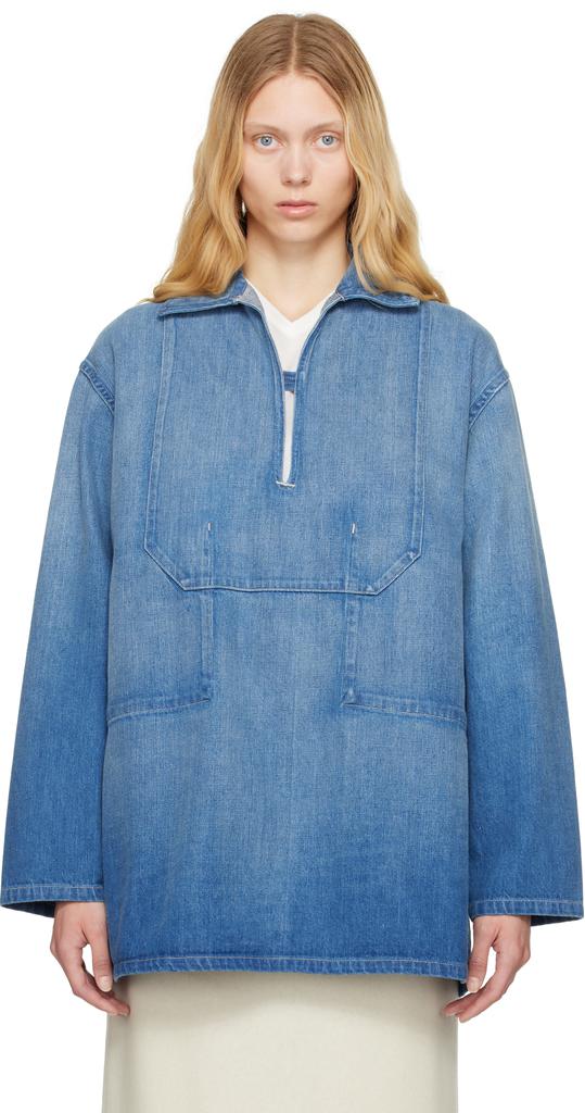 Shop Blue Selvedge Faded Light Denim Shirt on Sale at BeyondStyle