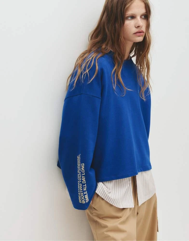 Pull&Bear Pull&Bear Pacific sunrise sweatshirt in deep blue