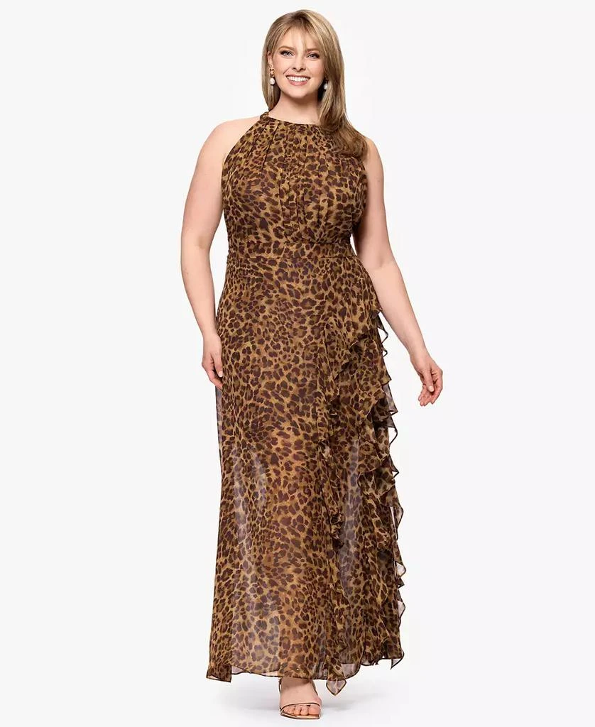 Betsy & Adam Plus Size Printed Halter Long Sheath Dress 1