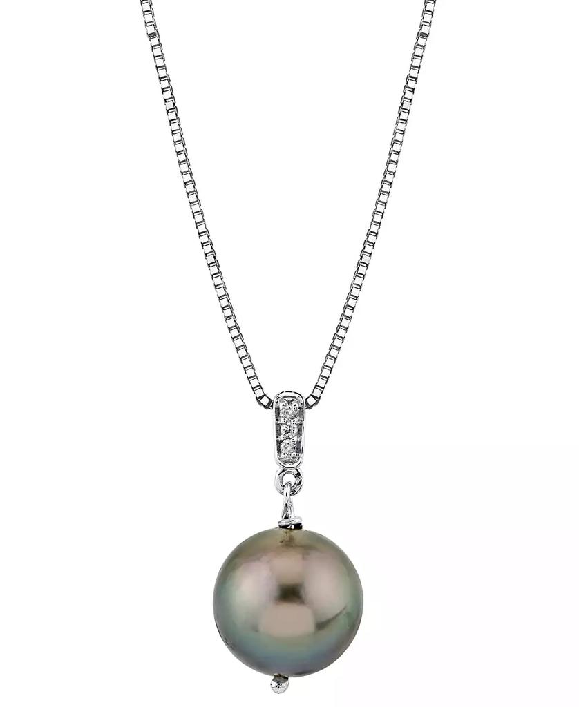 Macy's Black Cultured Tahitian Pearl (10mm) & Diamond Accent 18" Pendant Necklace in Sterling Silver