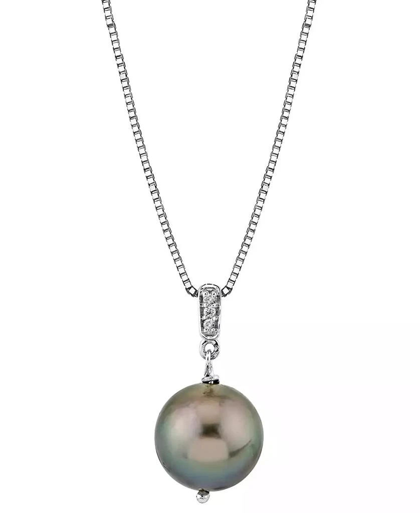 Macy's Black Cultured Tahitian Pearl (10mm) & Diamond Accent 18" Pendant Necklace in Sterling Silver 1