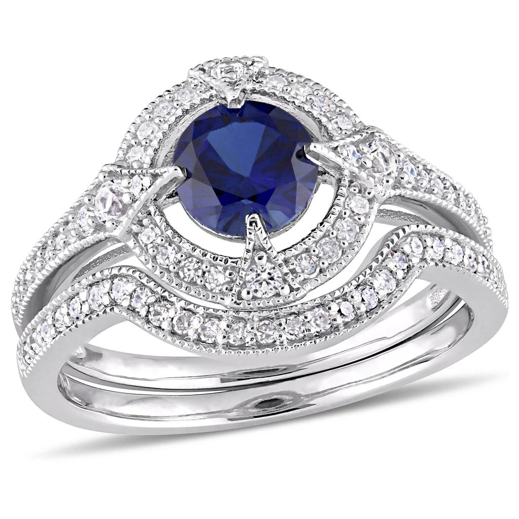 Mimi 
Max 1 1/6ct TGW Created Blue White Sapphire 1/3ct TW Diamond Ring Set Sterling Silver