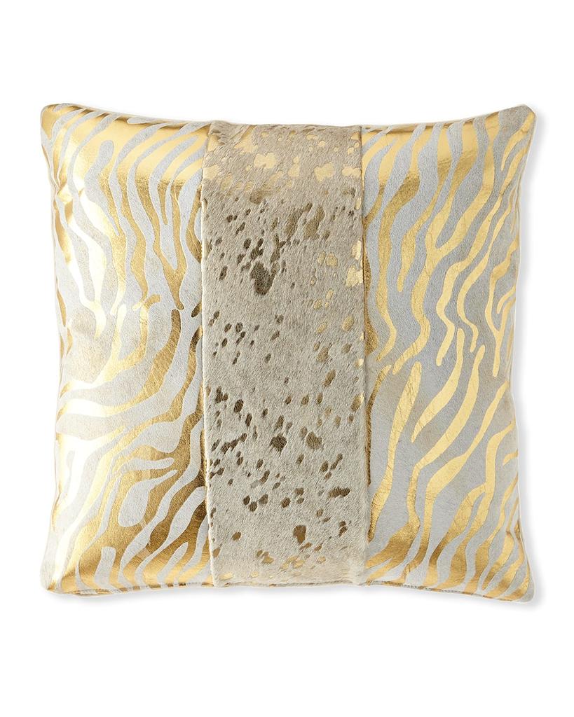 Massoud Colorblock Zebra & Spots Hair Hide Pillow, 19"Sq.