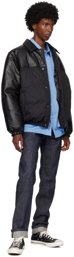 Calvin Klein Black Paneled Leather Down Bomber Jacket 4