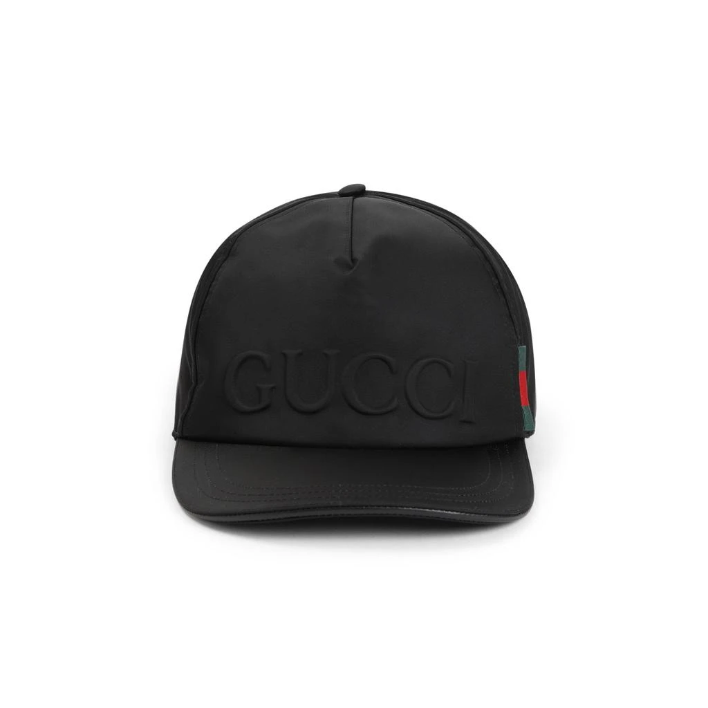 Black Gucci Embossed Baseball Hat Gucci Black Leather-Trimmed Monogram Embossed Baseball Cap  main image 4