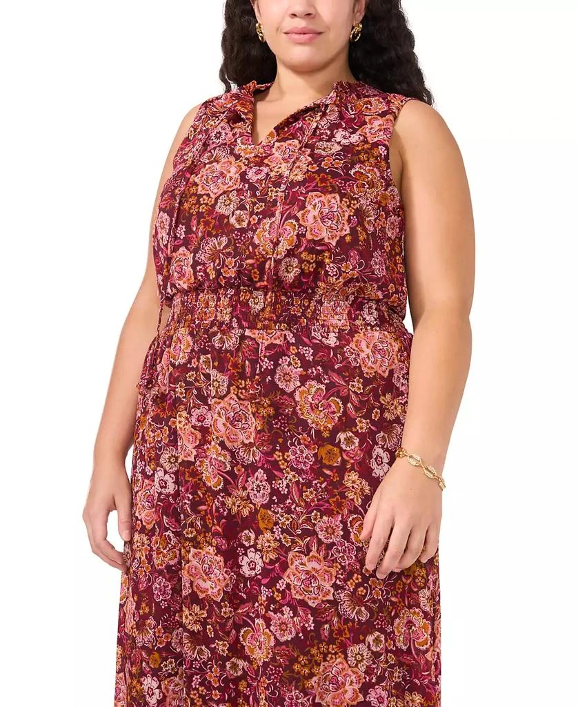 MSK Plus Size Floral Chiffon Smocked-Waist Tie-Neck Dress 4