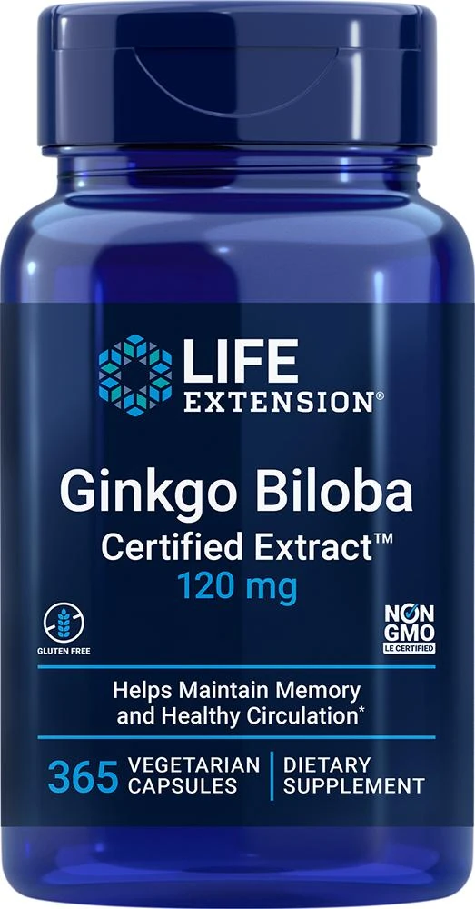 Life Extension Ginkgo Biloba Certified Extract™, 365 vegetarian - 120 mg (120 mg, 365 vegetarian capsules), Life Extension 1