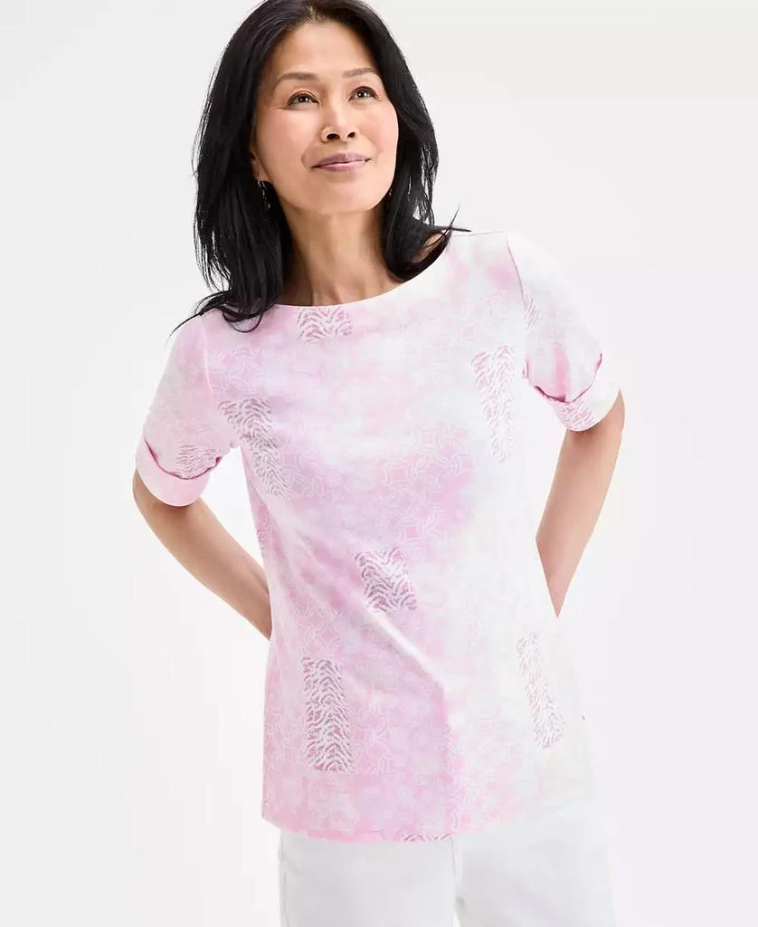 Style 
Co Petite Elbow-Sleeve Patchwork Top, Exclusively at Macy
s 1
