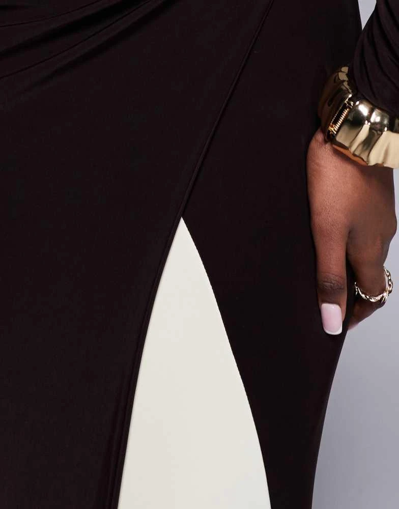 ASOS ASOS DESIGN long sleeve sarong detail maxi dress with contrast sash in chocolate 2