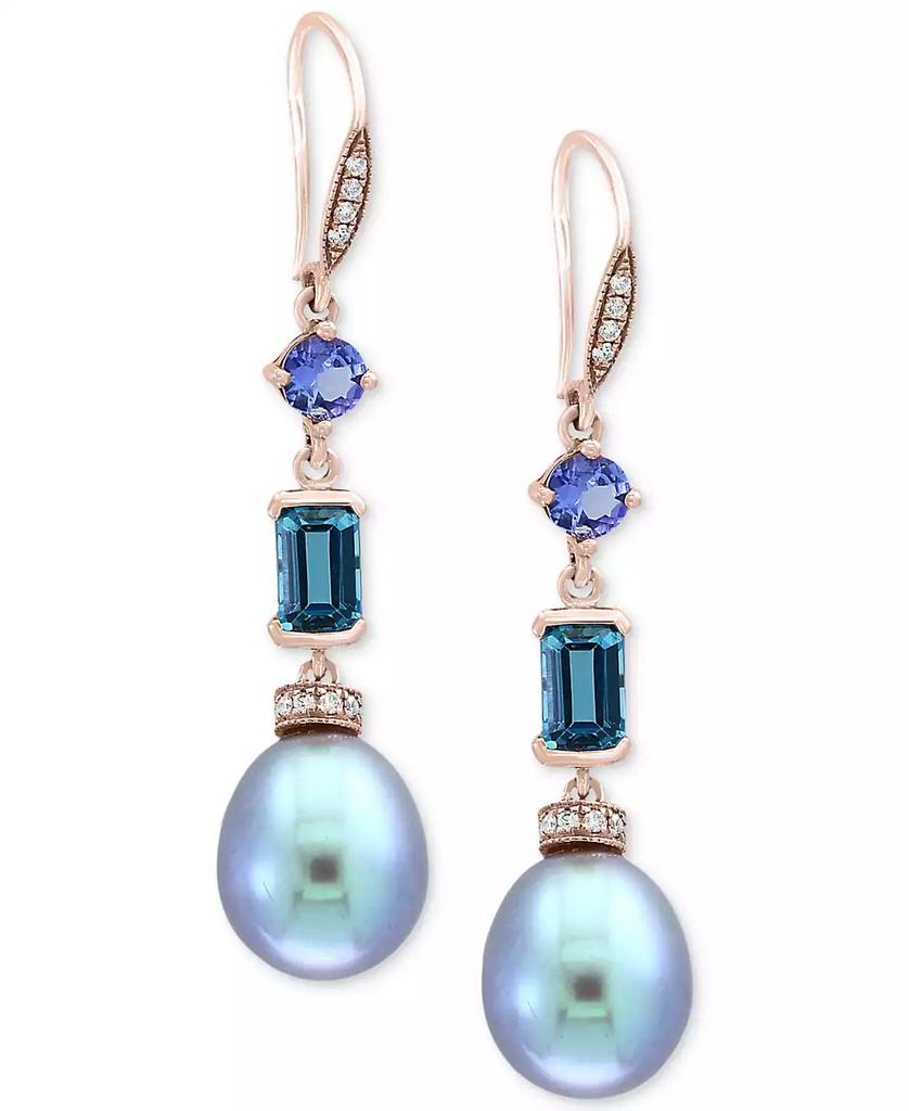 Effy EFFY® Blue Cultured Freshwater Pearl (12 x 10mm), Multi-Gemstone (1-3/4 ct. t.w.) & Diamond (1/8 ct. t.w.) Drop Earrings in 14k Rose Gold