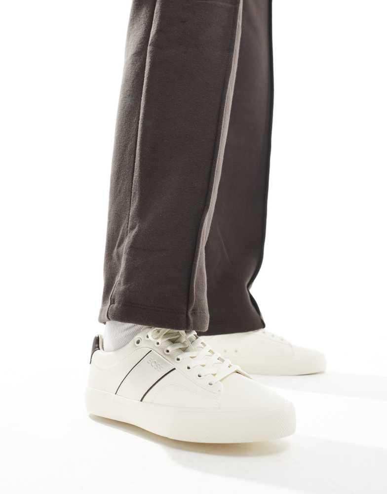 BOSS by Hugo Boss BOSS aiden plimsoll trainers in white and brown