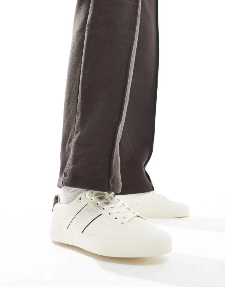 BOSS by Hugo Boss BOSS aiden plimsoll trainers in white and brown 2