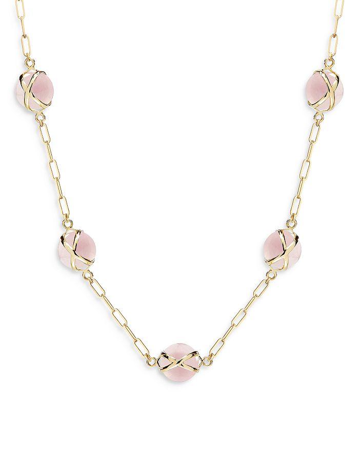 L. Klein 18K Yellow Gold Prisma Rose Quartz Paperclip Link Collar Necklace, 16-18"