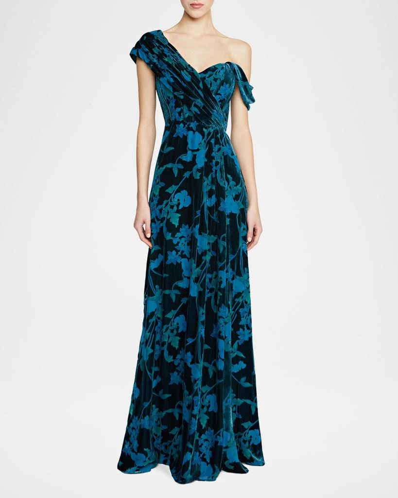 Theia Priscilla One-Shoulder Velvet Jacquard Gown 2