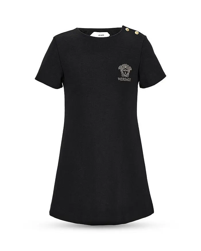Versace Girls' Punto Milano Embroidered Medusa Dress - Little Kid, Big Kid