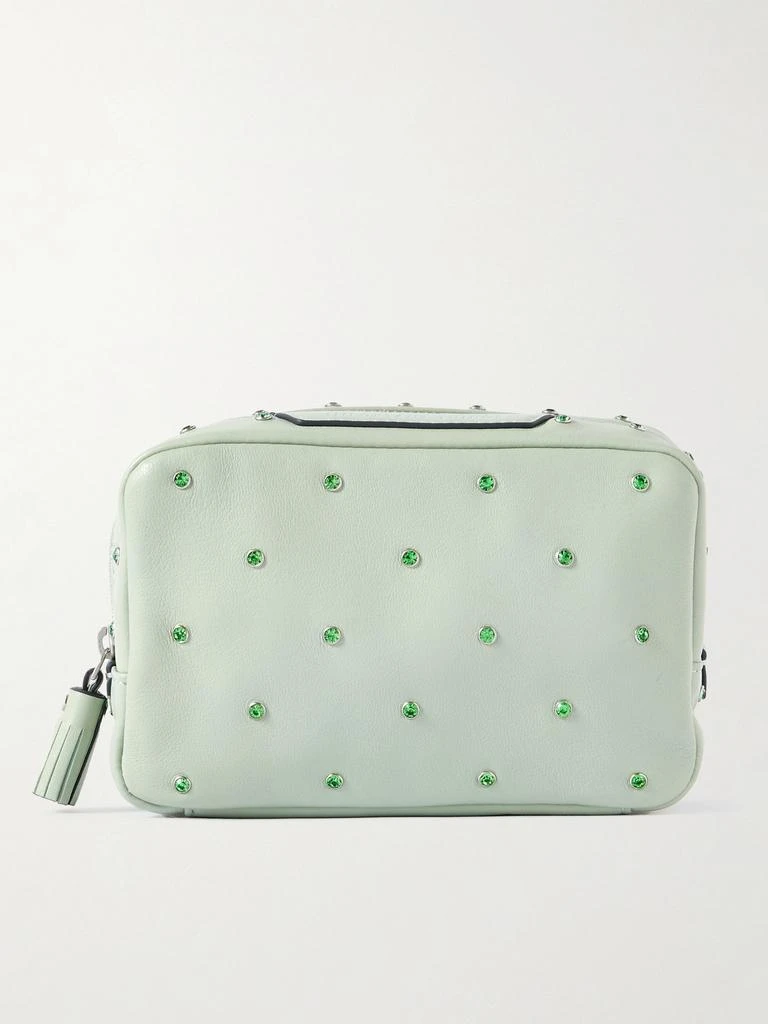 Anya Hindmarch Important Things Tasseled Crystal-embellished Leather Cosmetics Case - Light green
