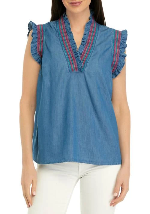 Crown & Ivy™ Ivy Womens Smocked Ruffle Neck Top 1